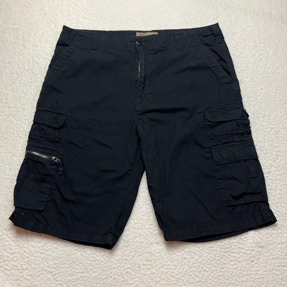 Plugg Cargo Shorts Mens 38 Black Ripstop Cotton Multi Pocket Utility Casual 4866 - Picture 2 of 8